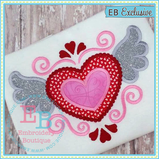 Flourish Heart with Wings Applique, Applique