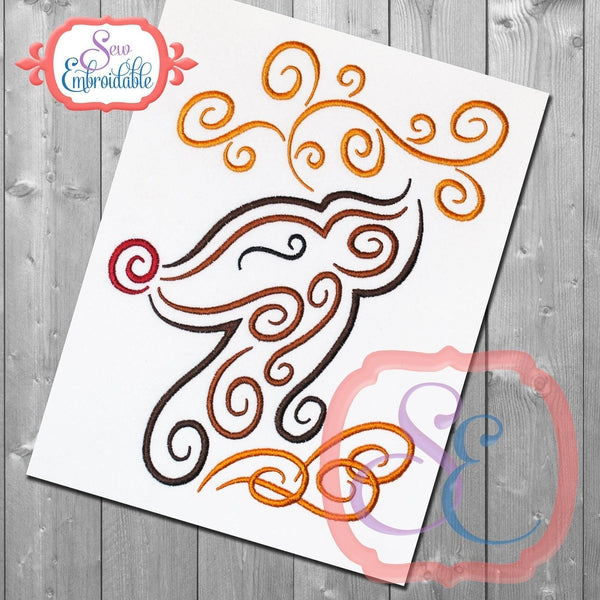 Rudolph Swirl Embroidery Design, Embroidery