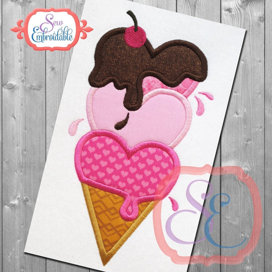 Ice Cream Hearts Applique, Applique