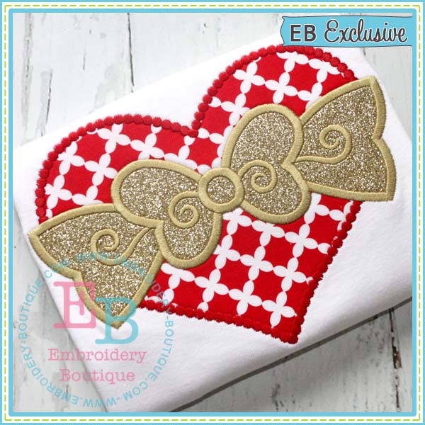 Dotted Heart with Bow Applique, Applique