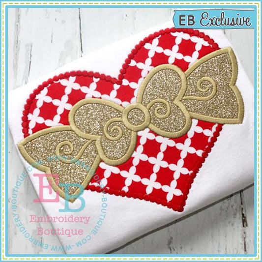 Dotted Heart with Bow Applique, Applique