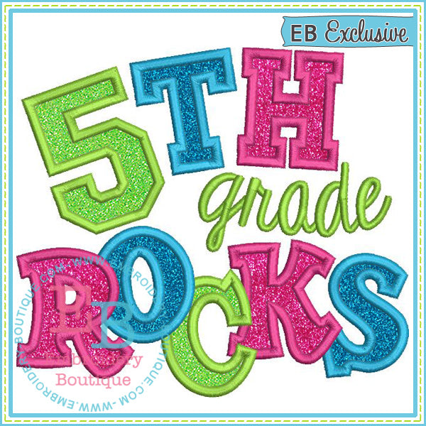 Fifth Grade Rocks 2 Applique, Applique