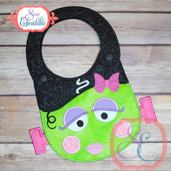 ITH Girl Frankenstein Baby Bib, In The Hoop Projects