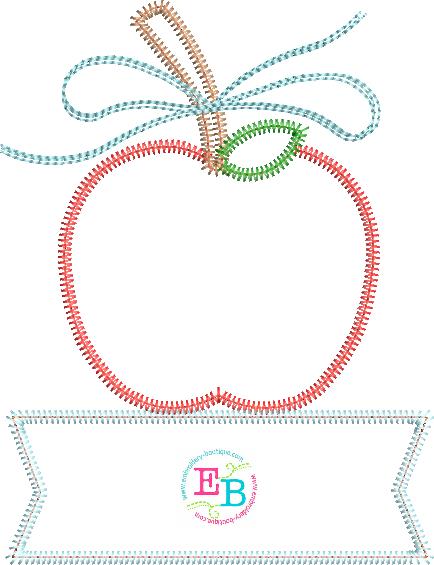 Banner Under Apple Bow Zigzag Applique, Applique