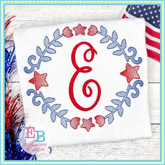 American Star Wreath Sketch Design, Embroidery