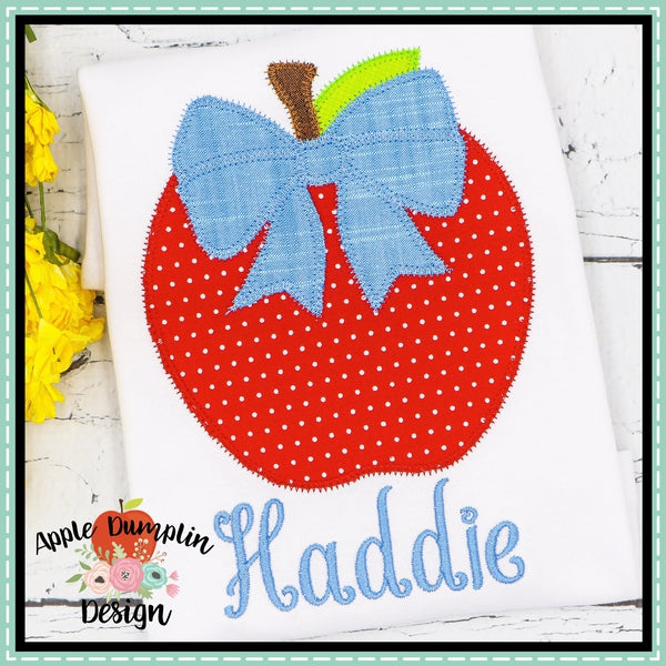 Apple with Bow Zigzag Applique Design, applique