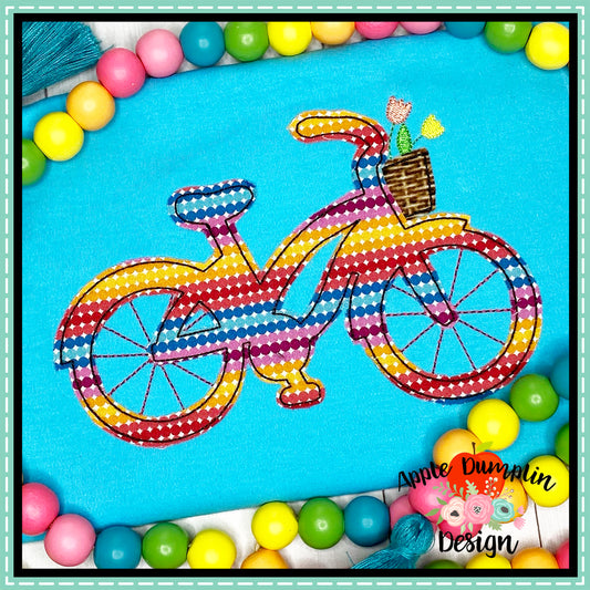 Bicycle with Flowers Bean Stitch Applique Design, Applique