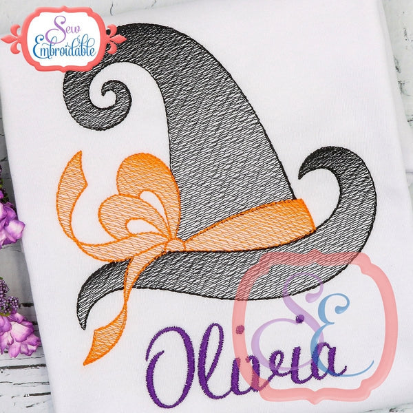 Big Bow Witch Hat Sketch Design, Embroidery