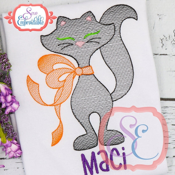 Big Bow Kitty Sketch Design, Embroidery