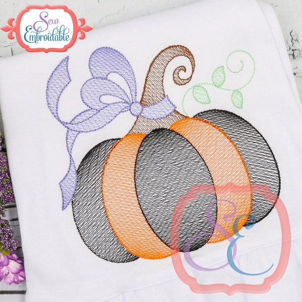 Big Bow Pumpkin Sketch Design, Embroidery