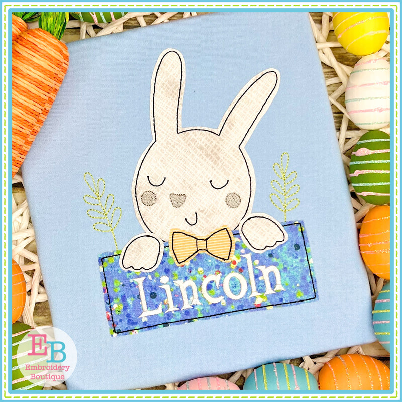 Bunny Boy Banner Bean Stitch Applique, Applique, Embroidery Boutique