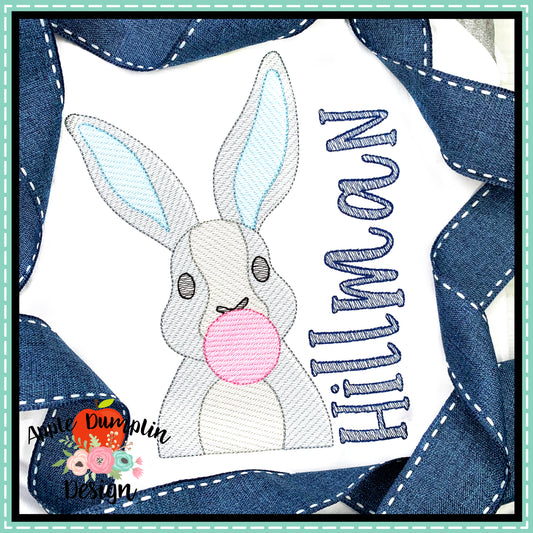 Bunny with Bubble Gum Sketch Embroidery Design, Embroidery