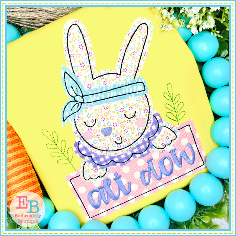 Bunny Girl Banner Bean Stitch Applique, Applique, Embroidery Boutique