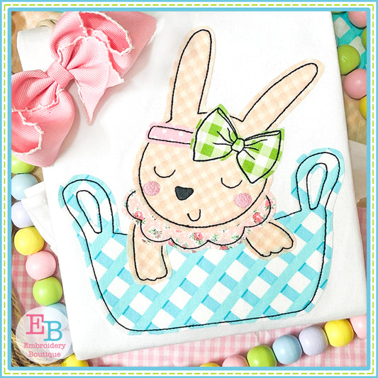 Bunny Girl Bow Basket Bean Stitch Applique, Applique, Embroidery Boutique
