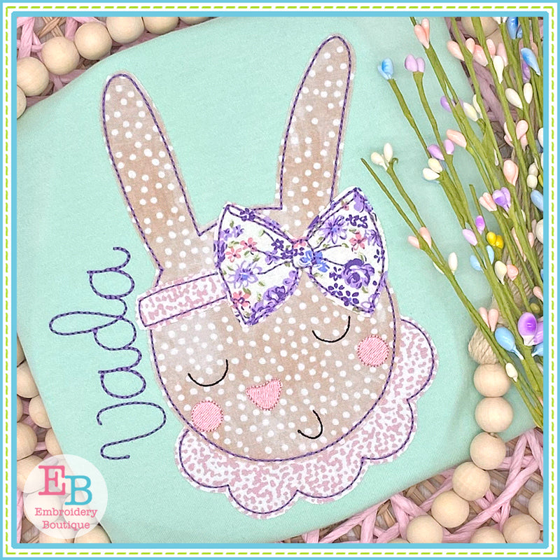 Bunny Girl Bow Bean Stitch Applique, Applique, Embroidery Boutique