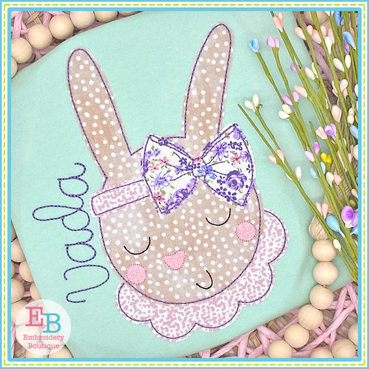 Bunny Girl Bow Bean Stitch Applique, Applique, Embroidery Boutique