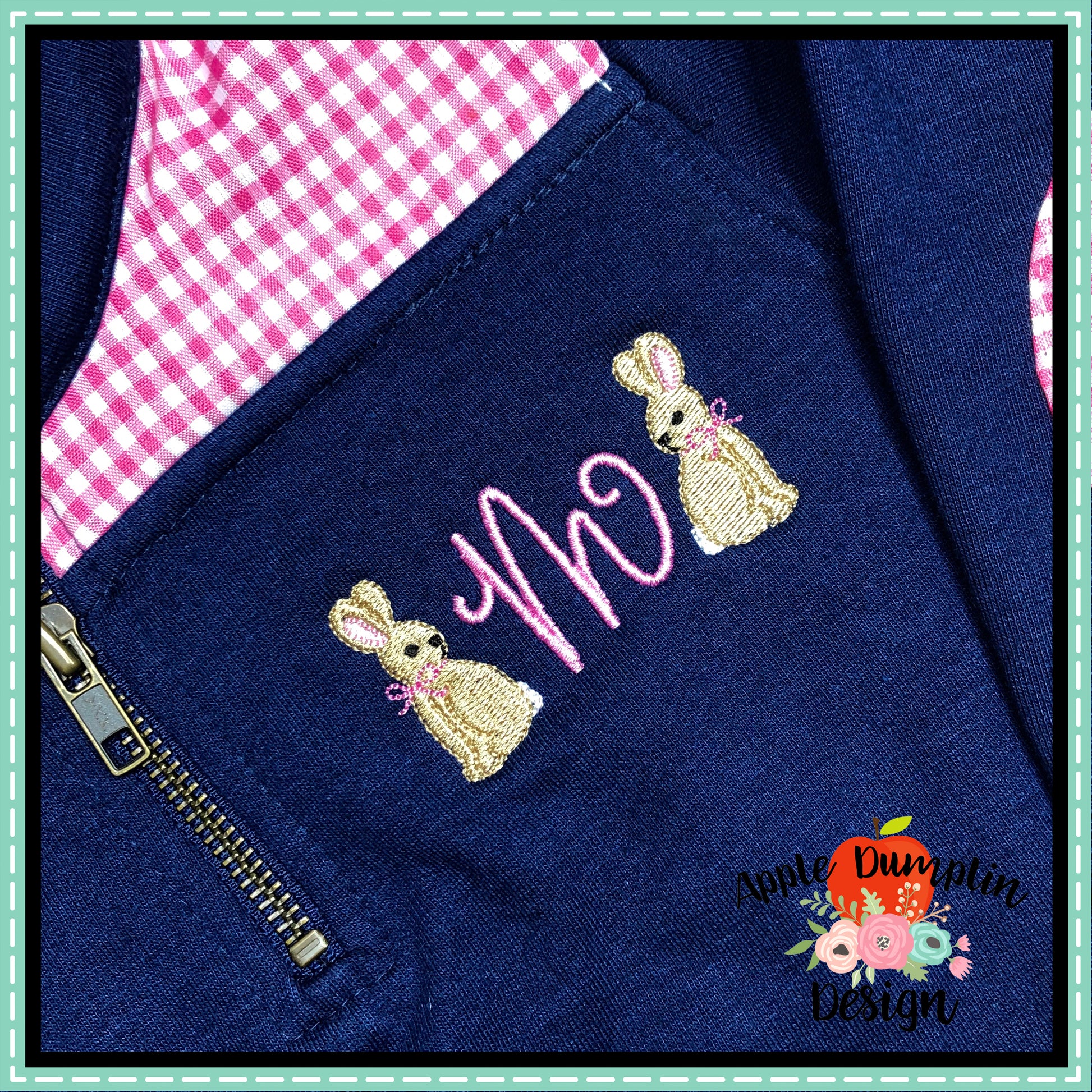 Bunny with Bow Mini Embroidery Design, applique
