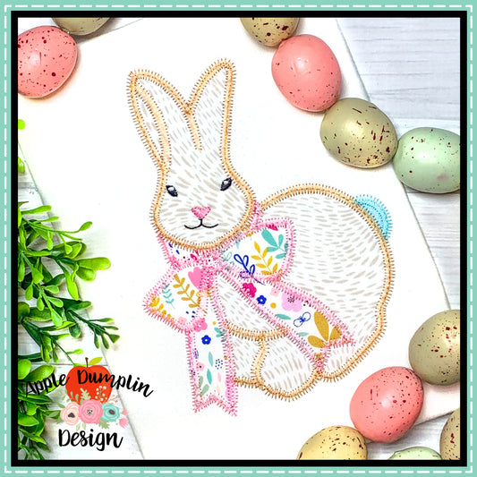Bunny with Bow Zigzag Applique Design, applique