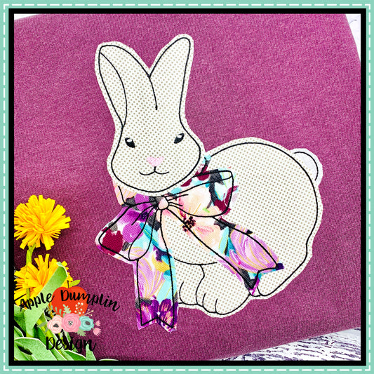 Bunny with Bow Bean Stitch Applique Design, applique