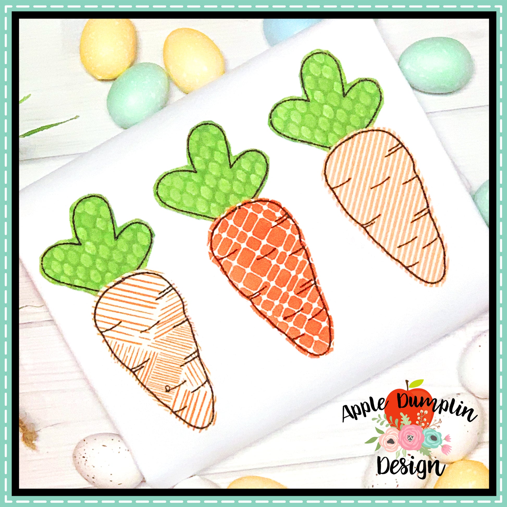 Carrot Trio Bean Stitch Applique Design, applique