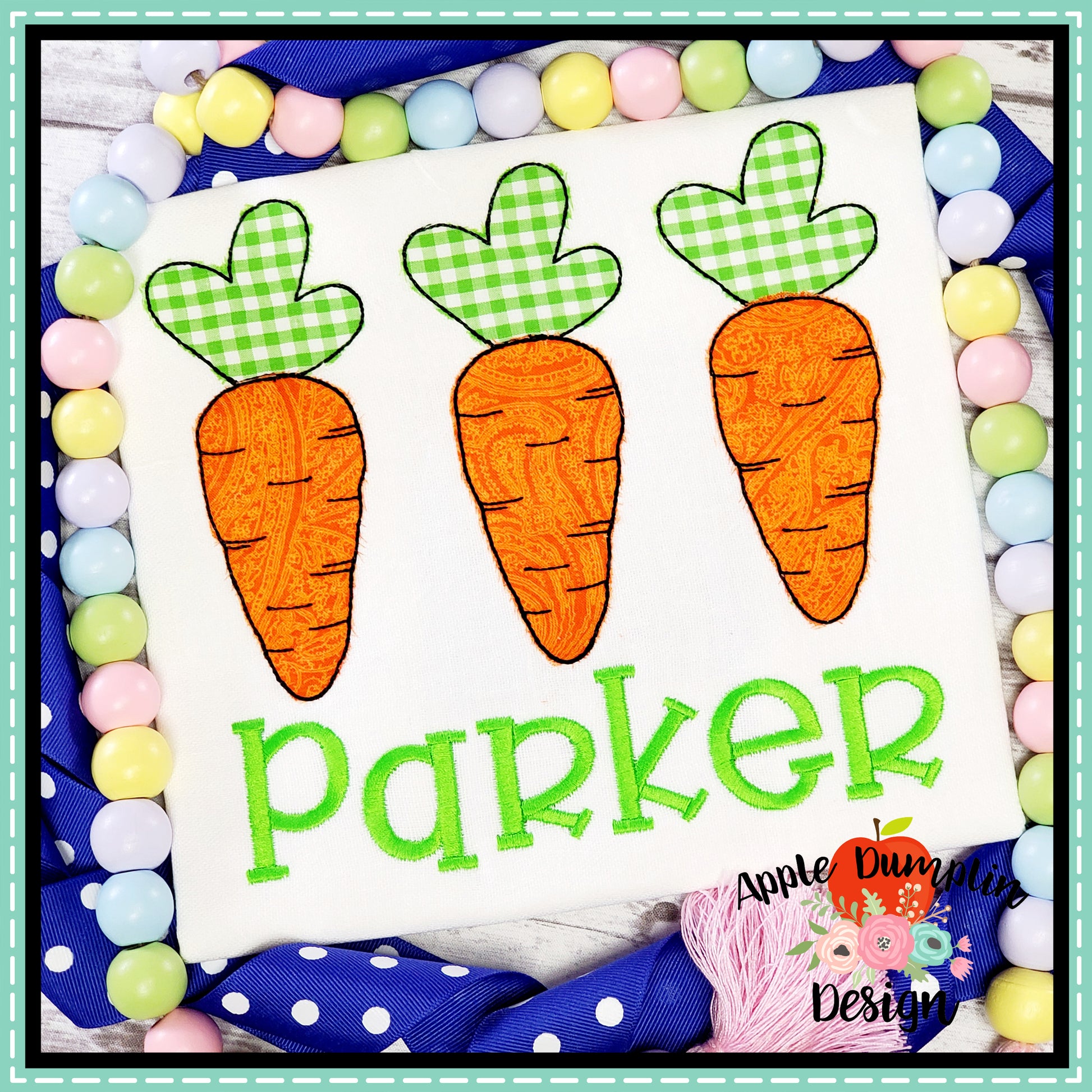 Carrot Trio Bean Stitch Applique Design, applique