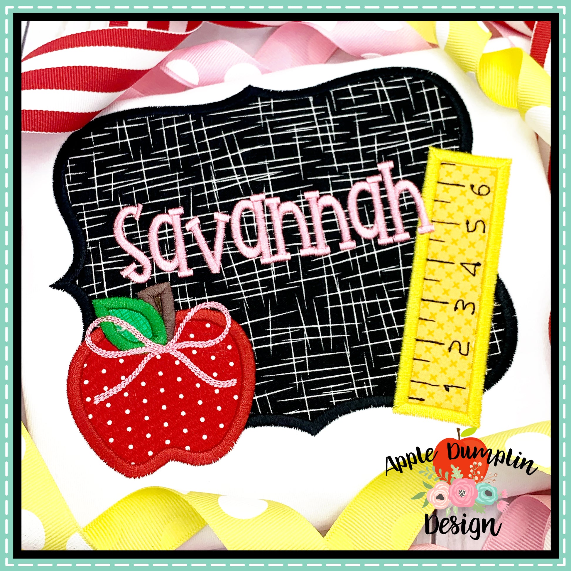 Chalkboard with Bow Satin Applique Design, Applique