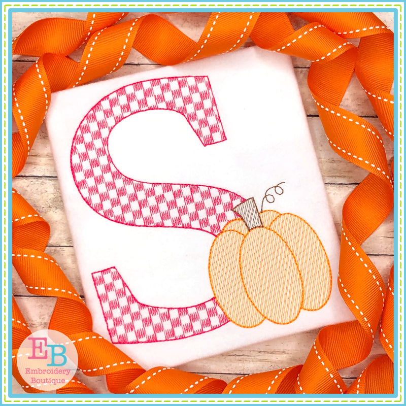 Checkered Pumpkin Embroidery Font, Embroidery Font