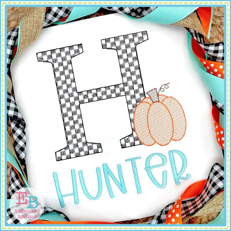 Checkered Pumpkin Embroidery Font, Embroidery Font