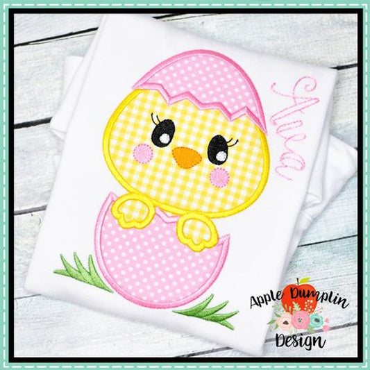 Chick Peeking Egg Girl Applique Design, applique