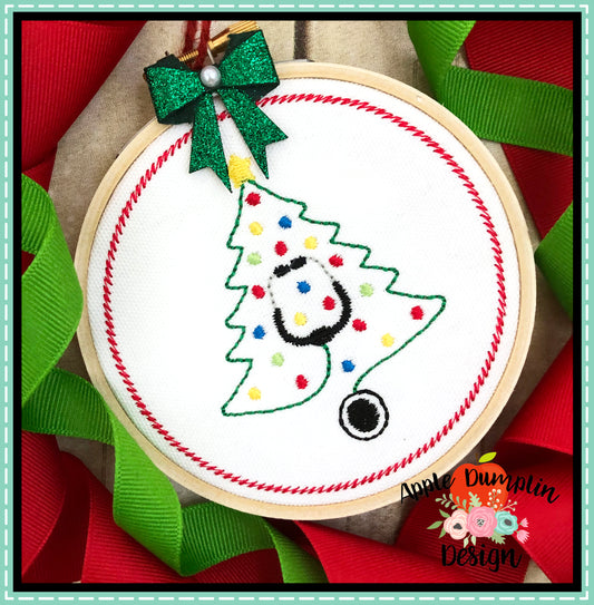 Stethoscope Christmas Tree Ornament Embroidery Design, Embroidery