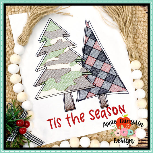Christmas Trees Camouflage Sketch Embroidery Design, Embroidery