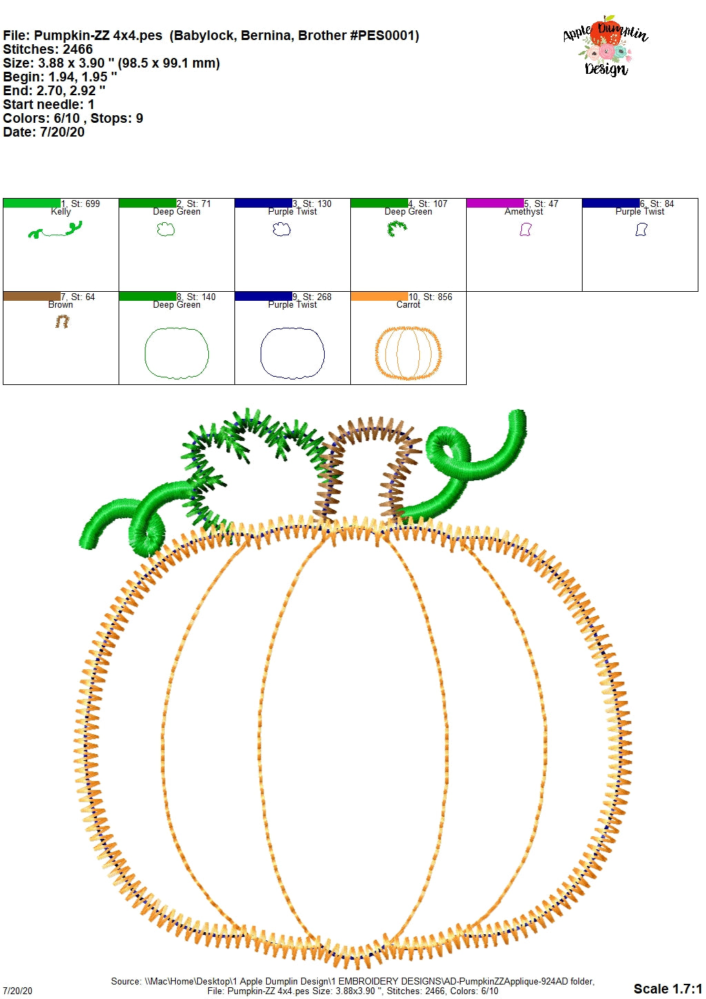 Pumpkin Zigzag Applique Design, Applique