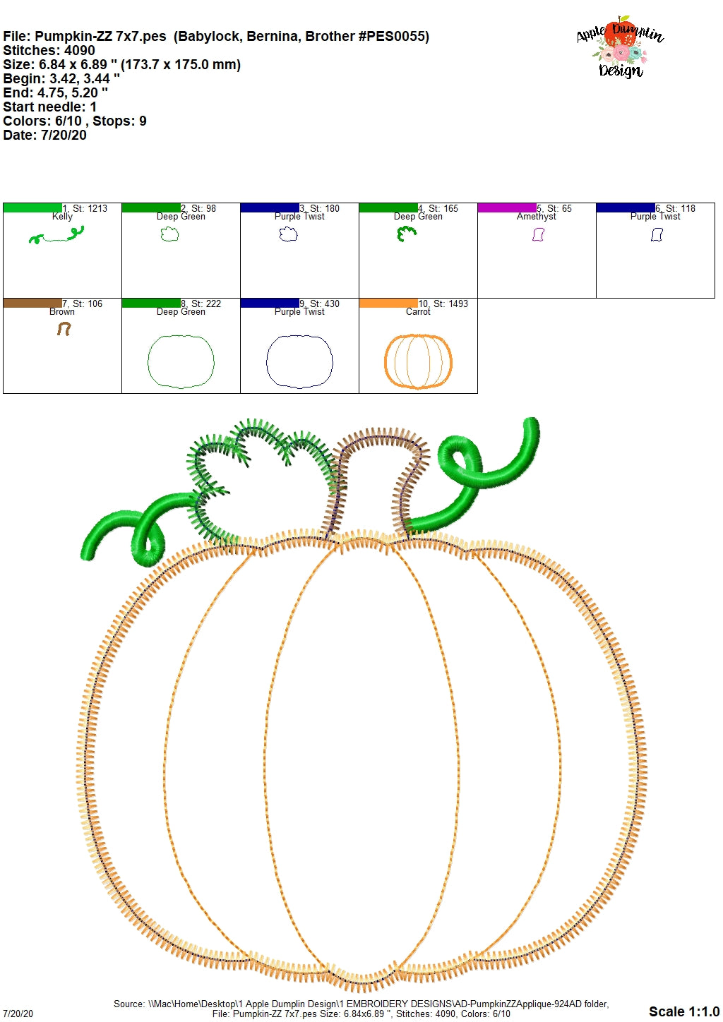 Pumpkin Zigzag Applique Design, Applique