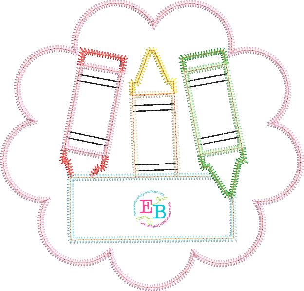 Crayon Name Girl Circle Zigzag Applique, Applique