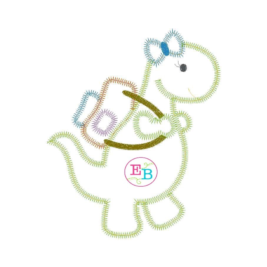 Dinosaur Girl With Backpack Zigzag Applique, Applique
