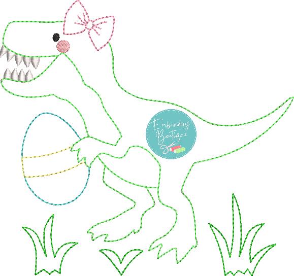 Easter Dinosaur Bow Bean Stitch Applique, Applique, Embroidery Boutique