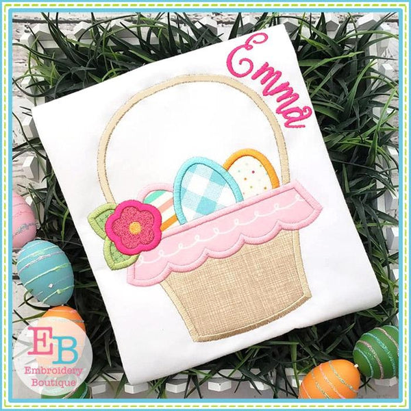 Easter Basket with Eggs Satin Applique, Applique