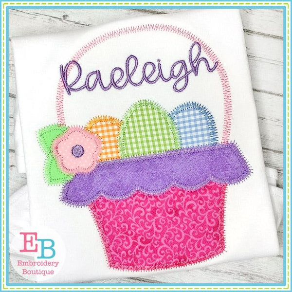 Easter Basket with Eggs Zigzag Applique, Applique