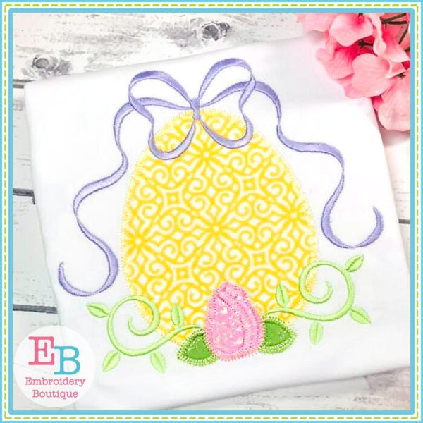 Egg Vintage Bow Zigzag Applique, Applique