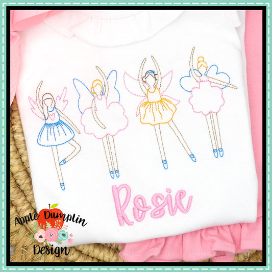 Fairies Outline Embroidery Design, applique