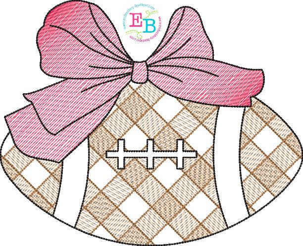 Football Big Bow Plaid Sketch Embroidery Design, Embroidery