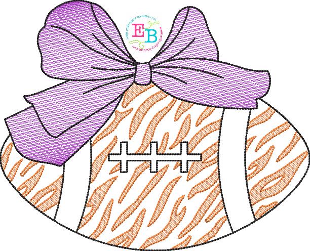 Football Big Bow Tiger Sketch Embroidery Design, Embroidery