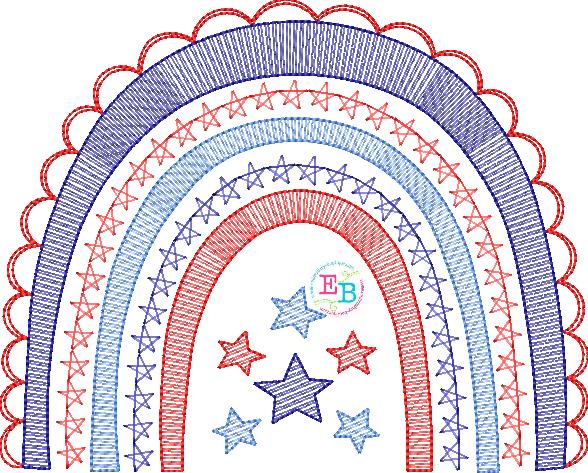 4th of July Sketch Rainbow 2 Embroidery Design, Embroidery
