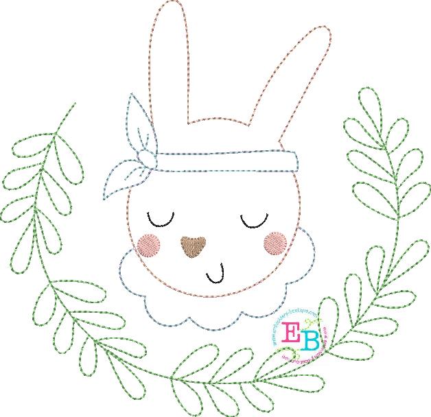 Bunny Girl Leaves Bean Stitch Applique, Applique, Embroidery Boutique