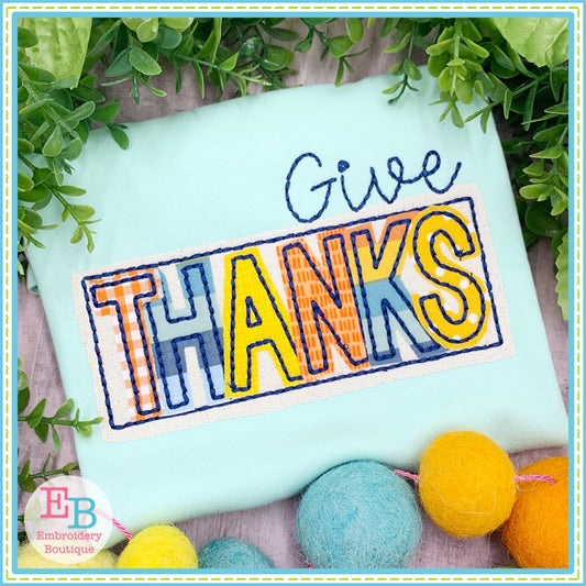 Give Thanks Applique, Embroidery Designs