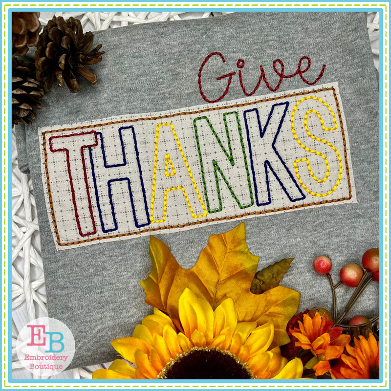 Give Thanks Applique, Embroidery Designs