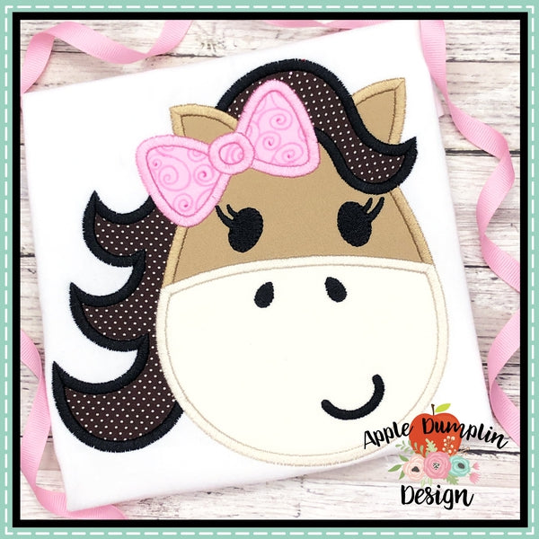 Horse with Bow Head Applique Design, applique