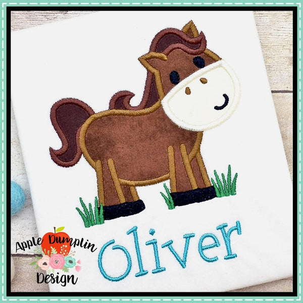 Horse in Grass Boy Applique Design, applique