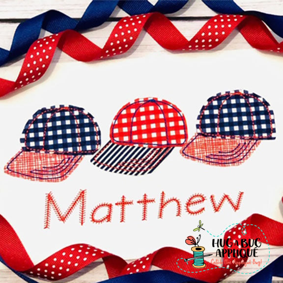 Baseball Hat Trio Bean Stitch Applique, Applique