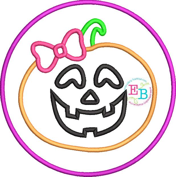 Jack-o-lantern Bow Circle Satin Stitch Applique, Applique